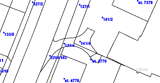 Parcela st. 141/4 v KÚ Havlíčkův Brod, Katastrální mapa