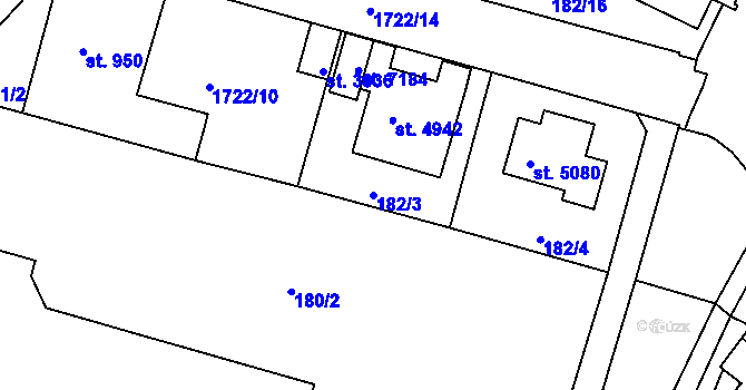 Parcela st. 182/3 v KÚ Havlíčkův Brod, Katastrální mapa