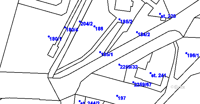 Parcela st. 185/1 v KÚ Havlíčkův Brod, Katastrální mapa
