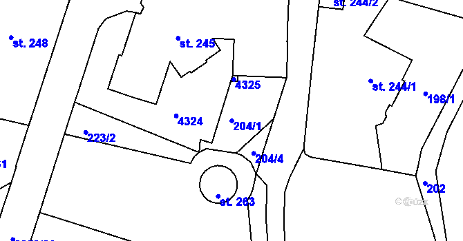 Parcela st. 204/1 v KÚ Havlíčkův Brod, Katastrální mapa