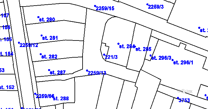 Parcela st. 221/3 v KÚ Havlíčkův Brod, Katastrální mapa