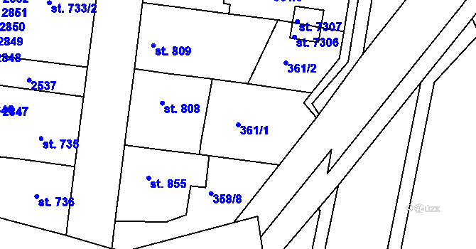 Parcela st. 361/1 v KÚ Havlíčkův Brod, Katastrální mapa