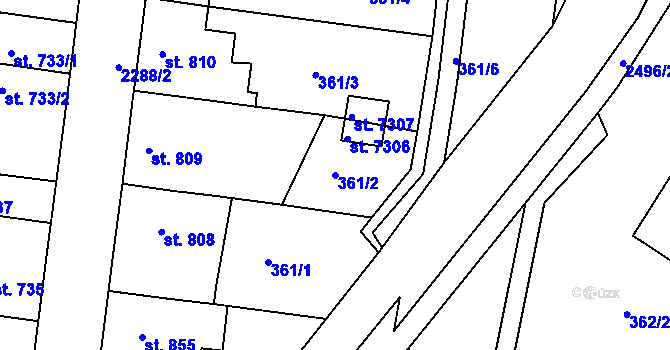 Parcela st. 361/2 v KÚ Havlíčkův Brod, Katastrální mapa