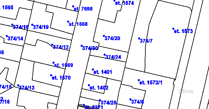 Parcela st. 374/24 v KÚ Havlíčkův Brod, Katastrální mapa