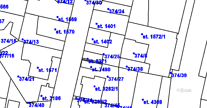 Parcela st. 374/25 v KÚ Havlíčkův Brod, Katastrální mapa