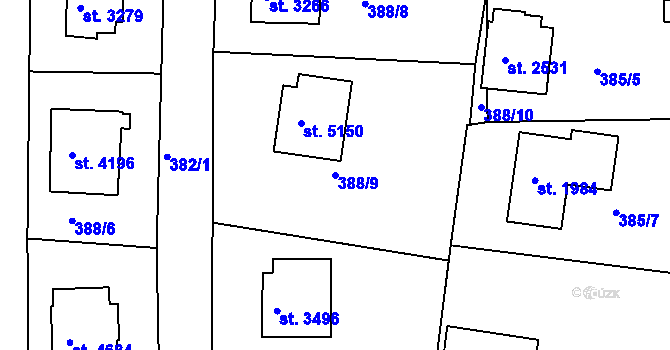 Parcela st. 388/9 v KÚ Havlíčkův Brod, Katastrální mapa