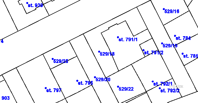 Parcela st. 529/18 v KÚ Havlíčkův Brod, Katastrální mapa