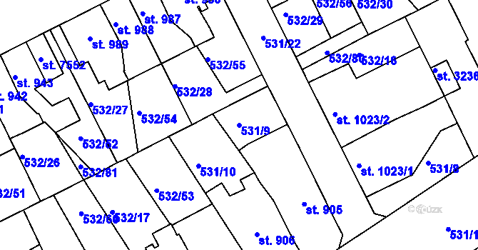 Parcela st. 531/9 v KÚ Havlíčkův Brod, Katastrální mapa