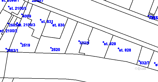 Parcela st. 532/9 v KÚ Havlíčkův Brod, Katastrální mapa