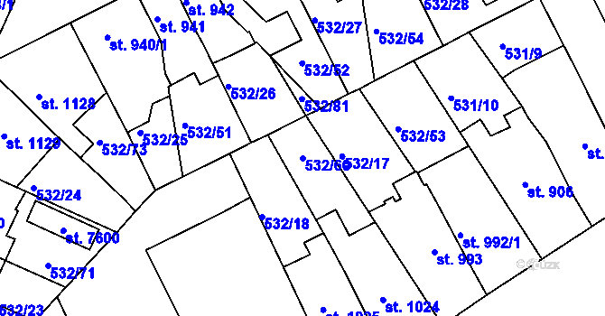 Parcela st. 532/60 v KÚ Havlíčkův Brod, Katastrální mapa