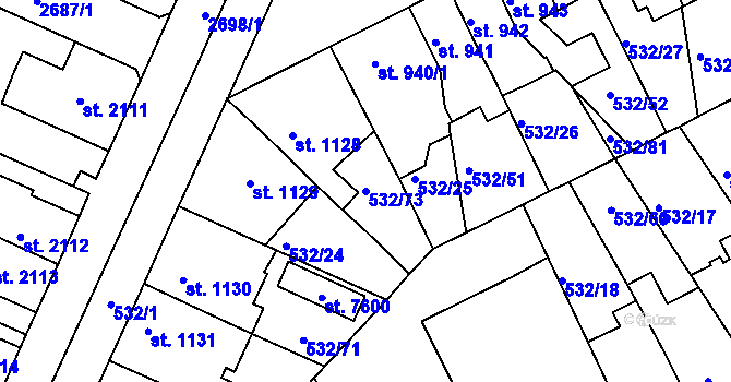 Parcela st. 532/73 v KÚ Havlíčkův Brod, Katastrální mapa