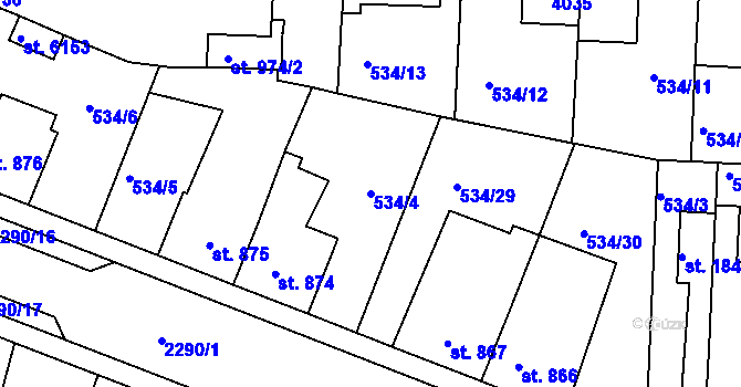 Parcela st. 534/4 v KÚ Havlíčkův Brod, Katastrální mapa