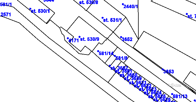 Parcela st. 581/14 v KÚ Havlíčkův Brod, Katastrální mapa