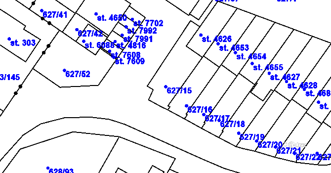 Parcela st. 627/15 v KÚ Havlíčkův Brod, Katastrální mapa