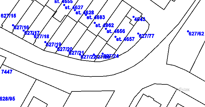 Parcela st. 627/24 v KÚ Havlíčkův Brod, Katastrální mapa