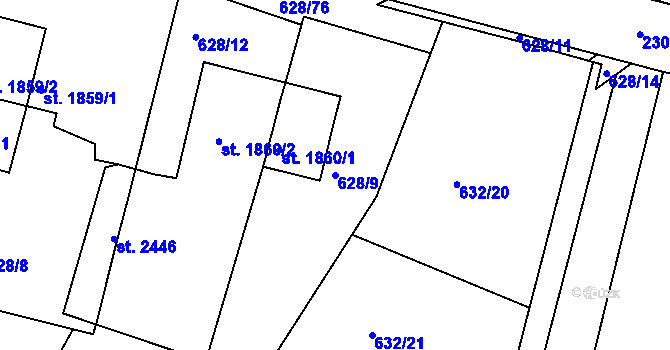 Parcela st. 628/9 v KÚ Havlíčkův Brod, Katastrální mapa