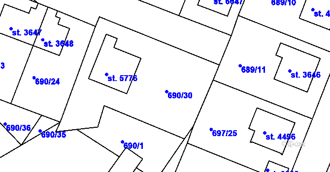 Parcela st. 689/5 v KÚ Havlíčkův Brod, Katastrální mapa