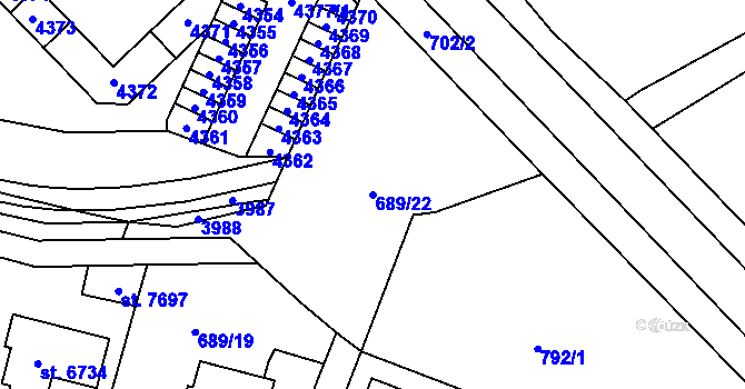 Parcela st. 689/22 v KÚ Havlíčkův Brod, Katastrální mapa