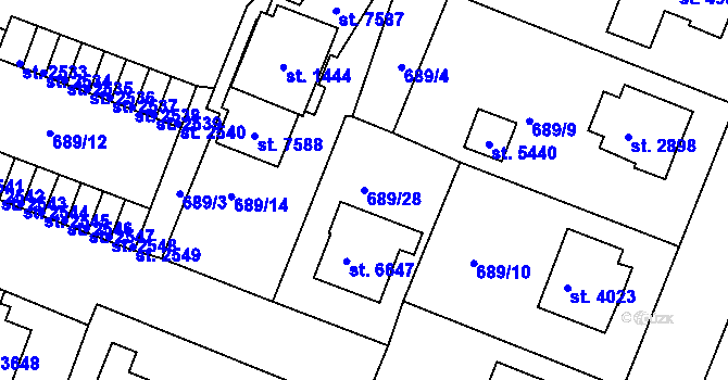 Parcela st. 689/28 v KÚ Havlíčkův Brod, Katastrální mapa