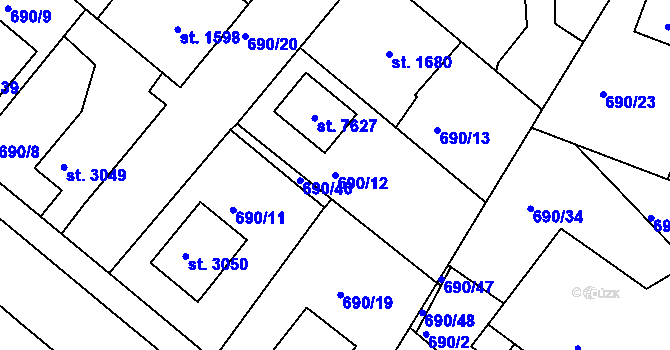 Parcela st. 690/12 v KÚ Havlíčkův Brod, Katastrální mapa