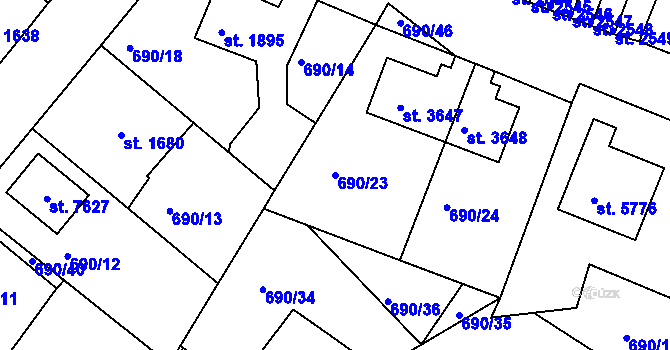 Parcela st. 690/23 v KÚ Havlíčkův Brod, Katastrální mapa