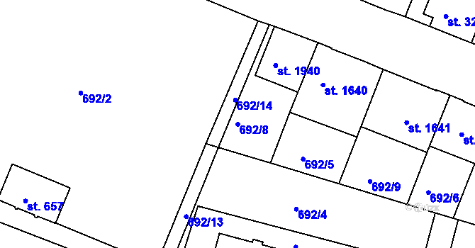 Parcela st. 692/8 v KÚ Havlíčkův Brod, Katastrální mapa