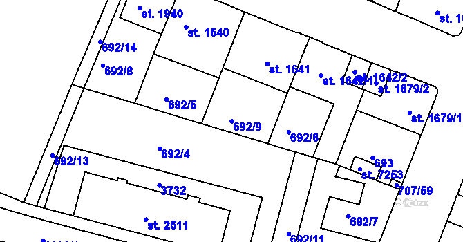 Parcela st. 692/9 v KÚ Havlíčkův Brod, Katastrální mapa