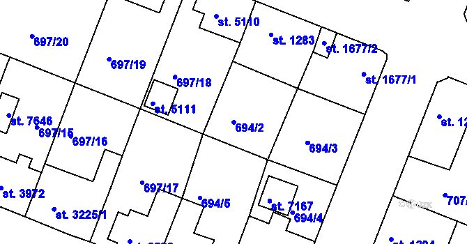 Parcela st. 694/2 v KÚ Havlíčkův Brod, Katastrální mapa