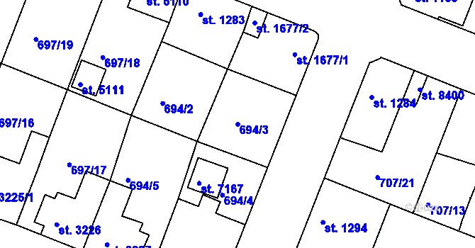 Parcela st. 694/3 v KÚ Havlíčkův Brod, Katastrální mapa