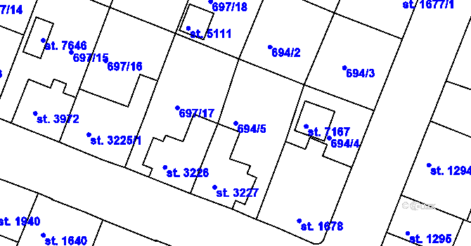 Parcela st. 694/5 v KÚ Havlíčkův Brod, Katastrální mapa