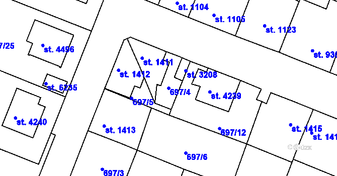 Parcela st. 697/4 v KÚ Havlíčkův Brod, Katastrální mapa