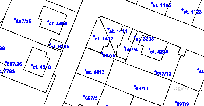 Parcela st. 697/5 v KÚ Havlíčkův Brod, Katastrální mapa