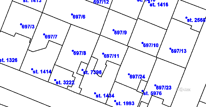 Parcela st. 697/11 v KÚ Havlíčkův Brod, Katastrální mapa