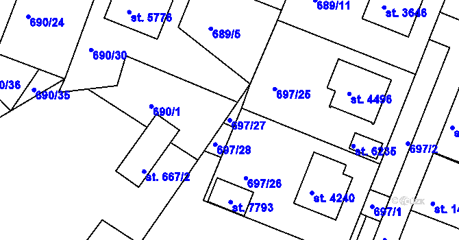 Parcela st. 697/27 v KÚ Havlíčkův Brod, Katastrální mapa