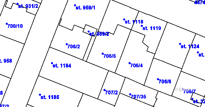 Parcela st. 706/5 v KÚ Havlíčkův Brod, Katastrální mapa