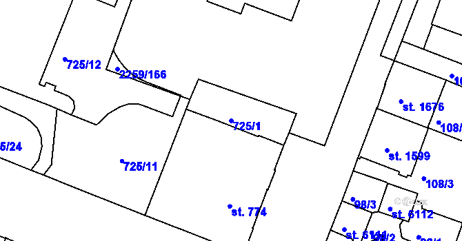 Parcela st. 725/1 v KÚ Havlíčkův Brod, Katastrální mapa