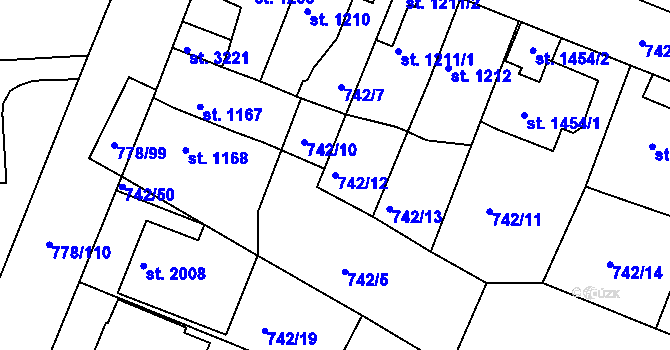 Parcela st. 742/12 v KÚ Havlíčkův Brod, Katastrální mapa