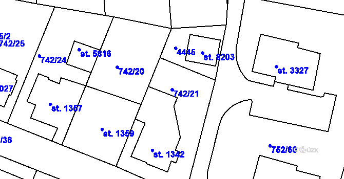 Parcela st. 742/21 v KÚ Havlíčkův Brod, Katastrální mapa