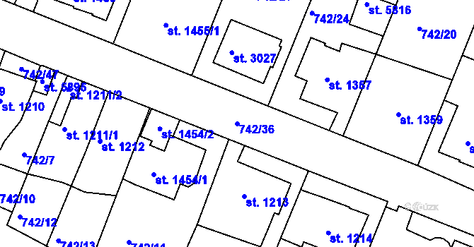 Parcela st. 742/36 v KÚ Havlíčkův Brod, Katastrální mapa
