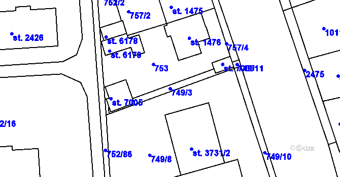Parcela st. 749/3 v KÚ Havlíčkův Brod, Katastrální mapa