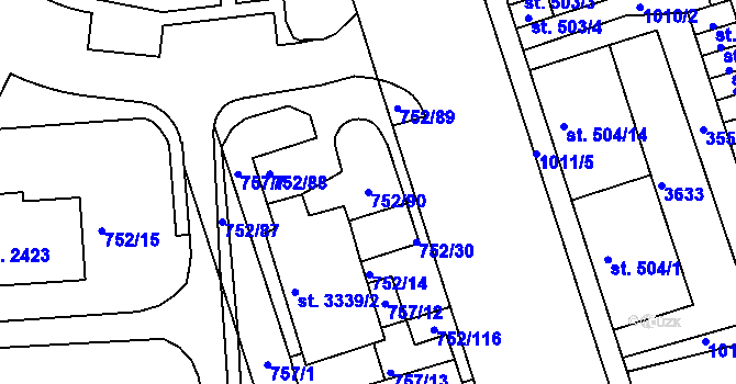 Parcela st. 752/90 v KÚ Havlíčkův Brod, Katastrální mapa