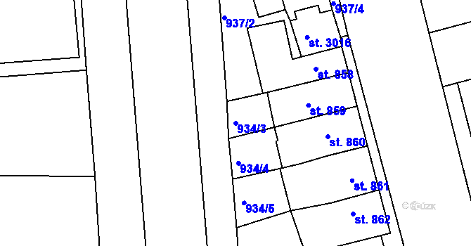 Parcela st. 934/3 v KÚ Havlíčkův Brod, Katastrální mapa