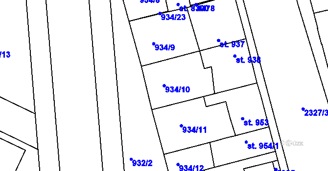 Parcela st. 934/10 v KÚ Havlíčkův Brod, Katastrální mapa