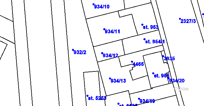 Parcela st. 934/12 v KÚ Havlíčkův Brod, Katastrální mapa