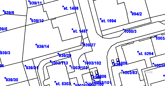 Parcela st. 939/27 v KÚ Havlíčkův Brod, Katastrální mapa