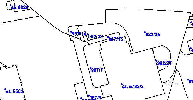 Parcela st. 987/16 v KÚ Havlíčkův Brod, Katastrální mapa