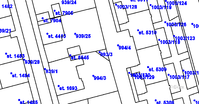 Parcela st. 993/3 v KÚ Havlíčkův Brod, Katastrální mapa