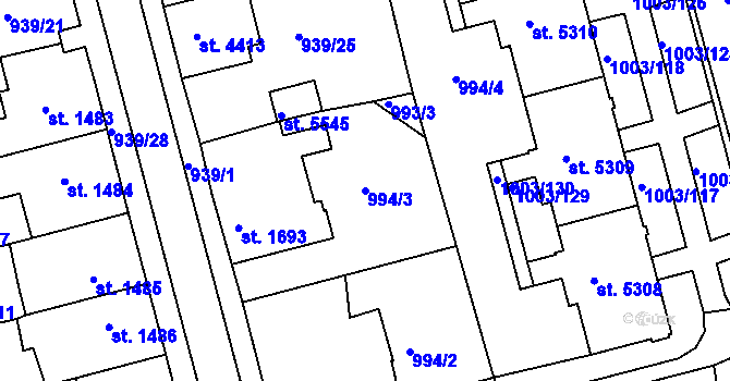 Parcela st. 994/3 v KÚ Havlíčkův Brod, Katastrální mapa
