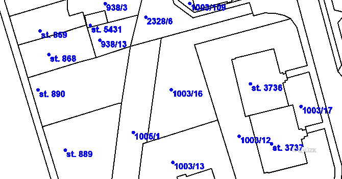 Parcela st. 1003/16 v KÚ Havlíčkův Brod, Katastrální mapa