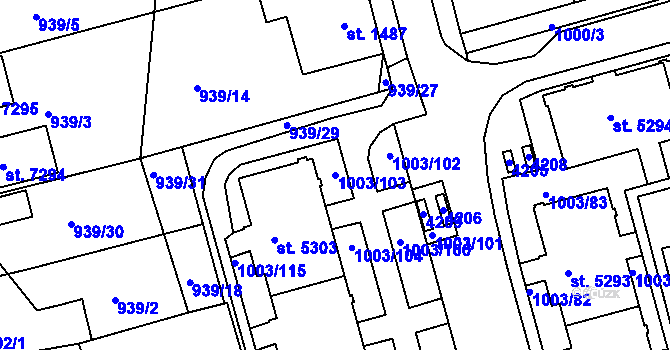 Parcela st. 1003/103 v KÚ Havlíčkův Brod, Katastrální mapa